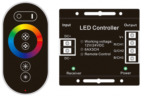 LED Strip 12-24V 216W RGB 6 Keys RF Touch Remote and Controller