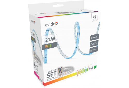 Avide LED Strip Blister 12V SMD5050 30LED RGB IP65 2x5m strip and music + 40 Key IR color box package