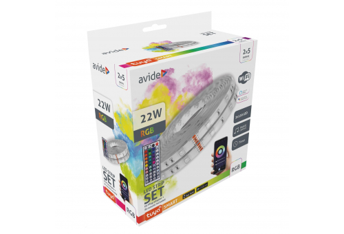 Avide LED Strip Blister 12V SMD5050 30LED RGB IP65 2x5m strip with WIFI TUYA + 44Key IR color box package