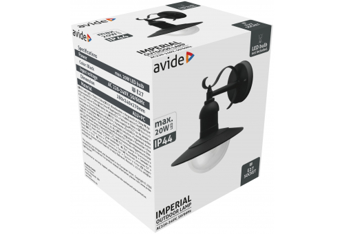 Avide Outdoor Wall Lamp Imperial 1xE27 IP44 Black