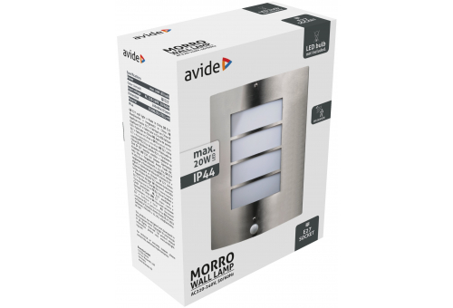 Avide Outdoor Wall Lamp Morro 1xE27 PIR IP44 Satin Nickel